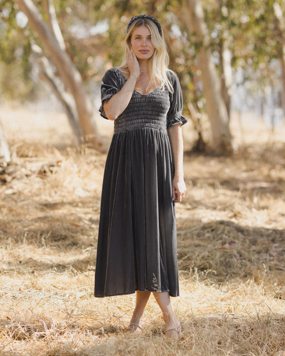 Women's Adele Dress in Midnight | Elbow Length Sleeves and V