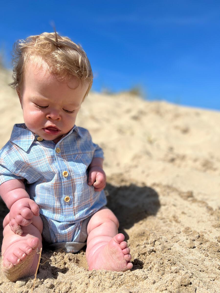Boys Helford Navy and White Plaid Woven Onesie by Me & Henry