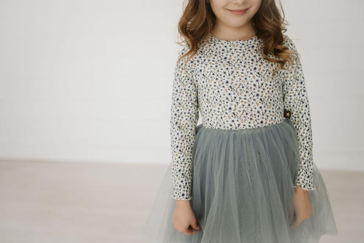 Petite Hailey Vintage Flower Tutu Dress in Blue Petite Hailey Vintage Flower Tutu Dress in Blue