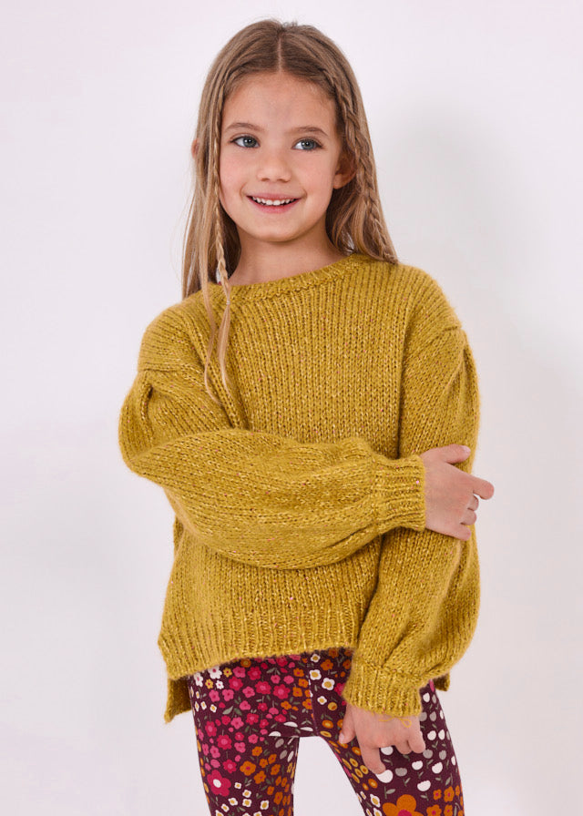 Mayoral Mustard Yellow Balloon Sleeve Knit Girls Sweater Lively Kids