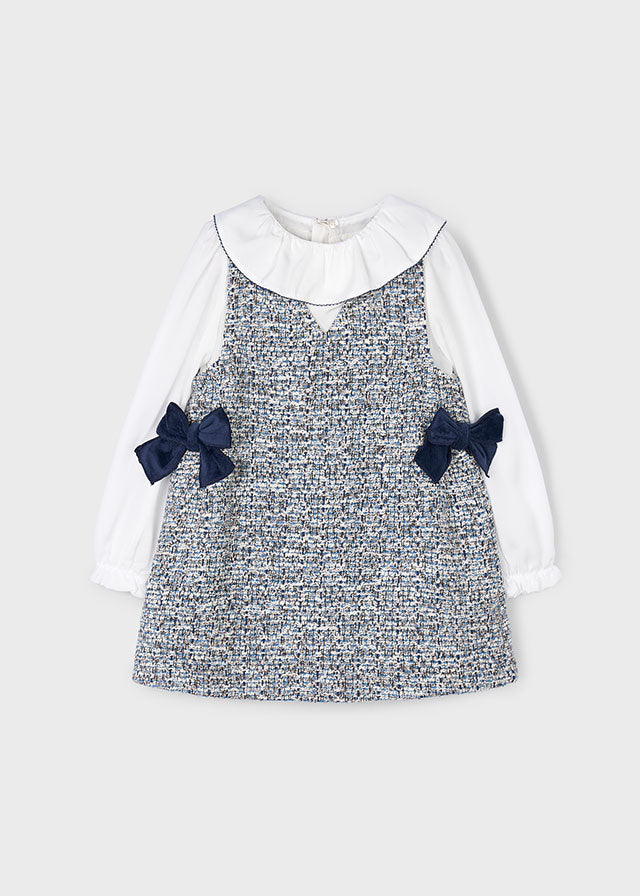 Girls Combined Pinafore Dress in Deep Blue