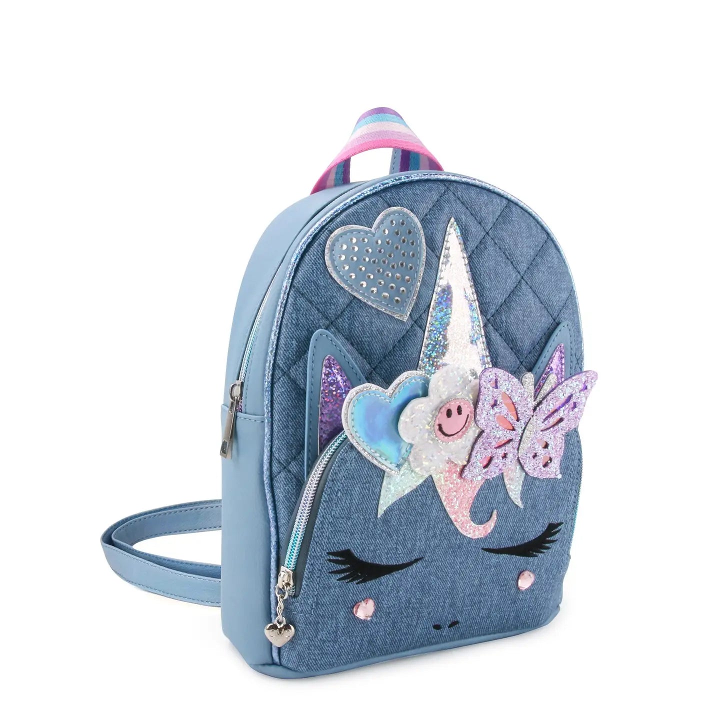 blue pink mini backpack Miss Gwen Unicorn Quilted Denim-Printed Mini Backpack