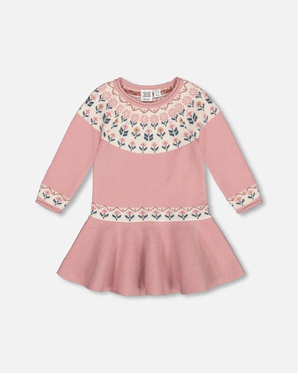 Deux Par Deux Knit Dress With Round Intarsia Flowers Light Pink Lively Kids Deux Par Deux Knit Dress With Round Intarsia Flowers Light Pink Lively Kids