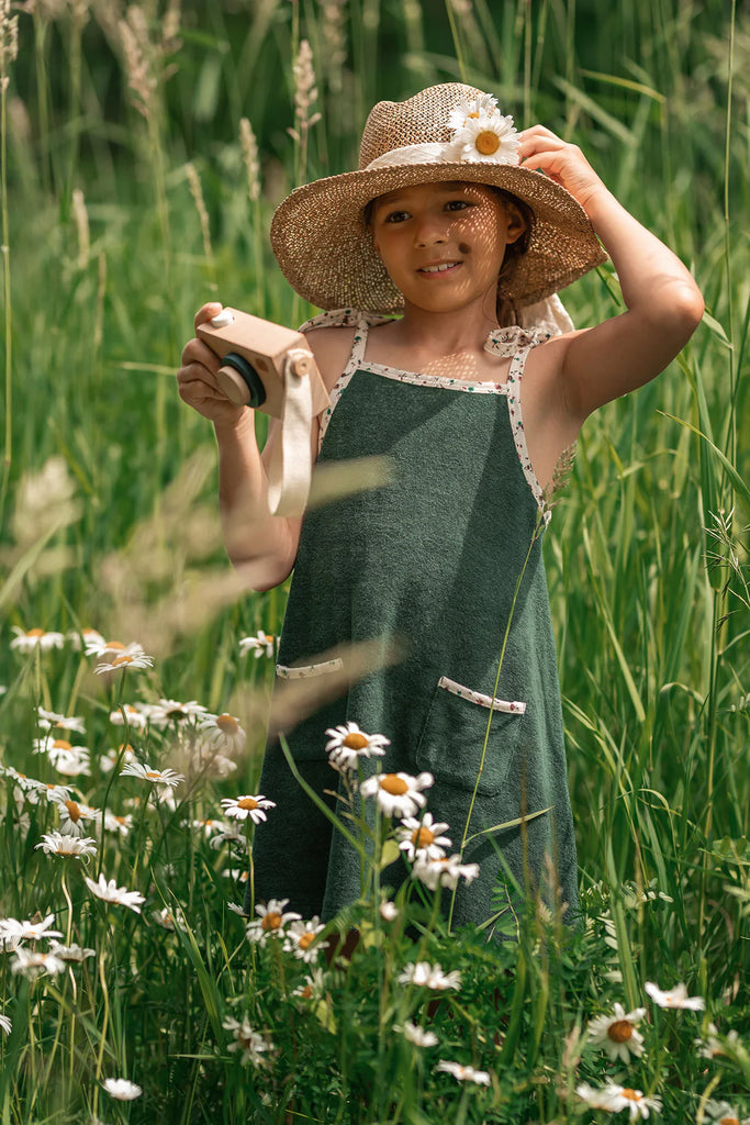 cotton towel dress Green with Flower Details, % Organic – Lively Kids winter pretend play soft French Terry Black Tie Dresses | Bath robe Size:S USA
