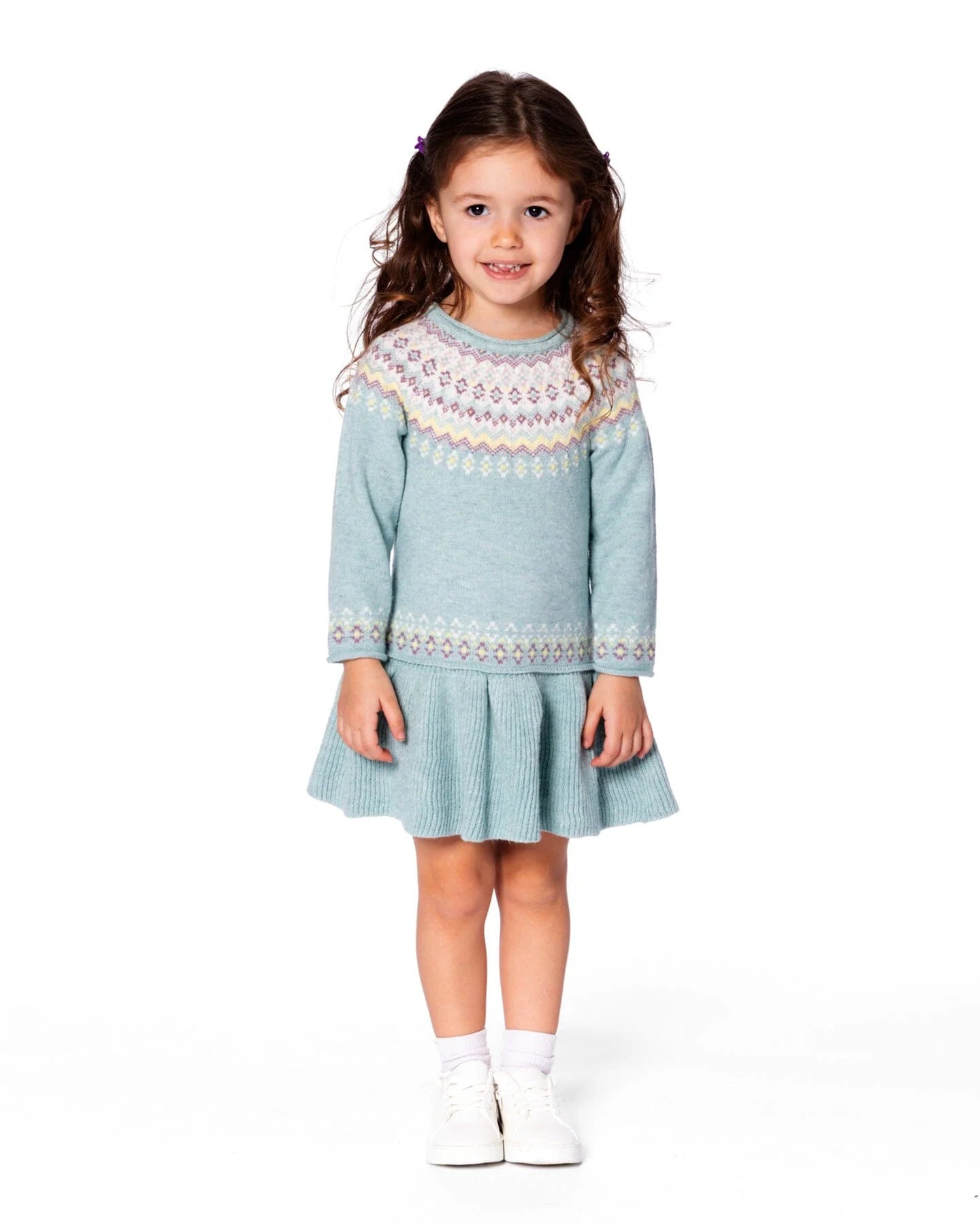 Jacquard Sweater Dress With Ribbed Skirt Jade Green - 24m