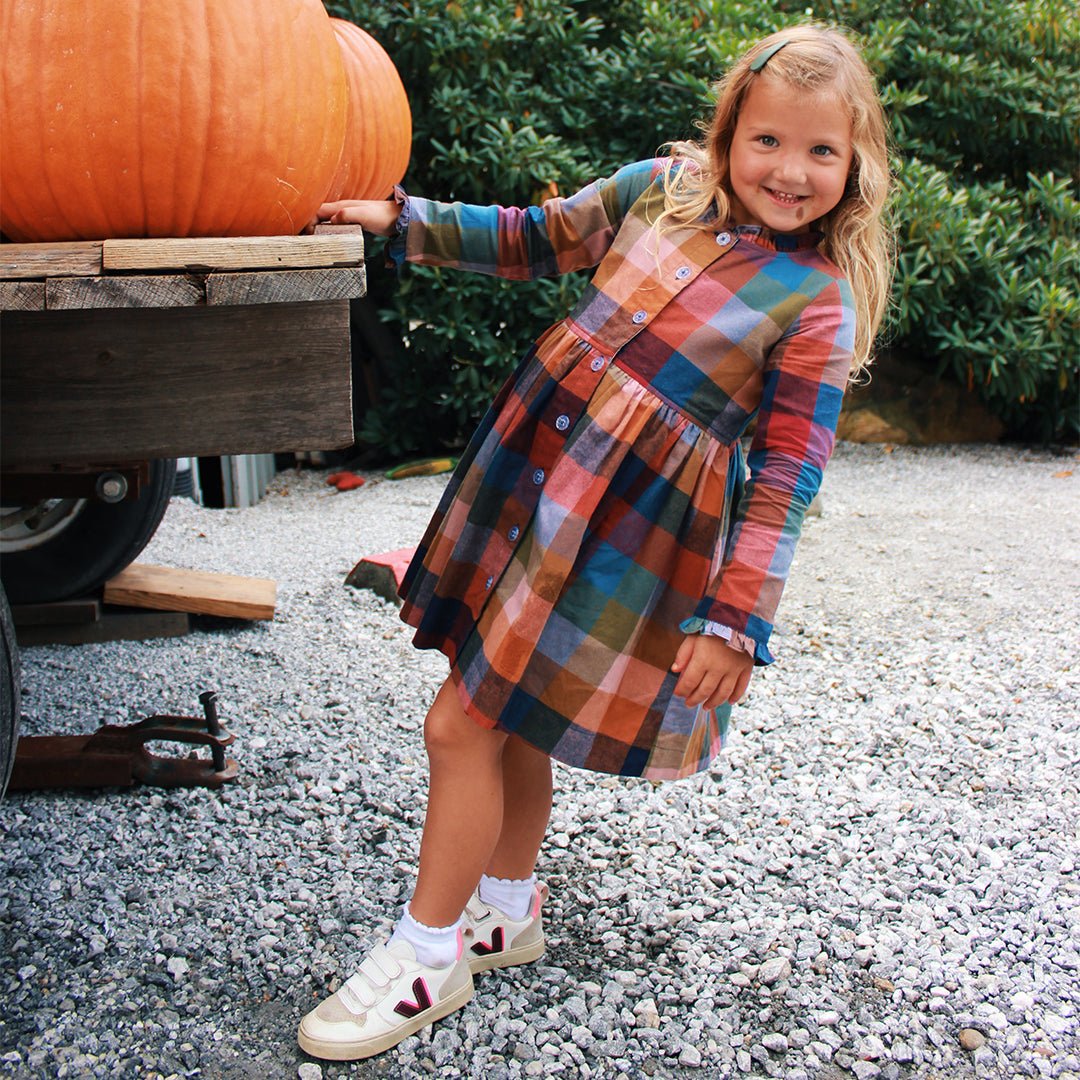 Pink Chicken Girls Autumn Dress in Harvest Check Pink Chicken Girls Autumn Dress in Harvest Check