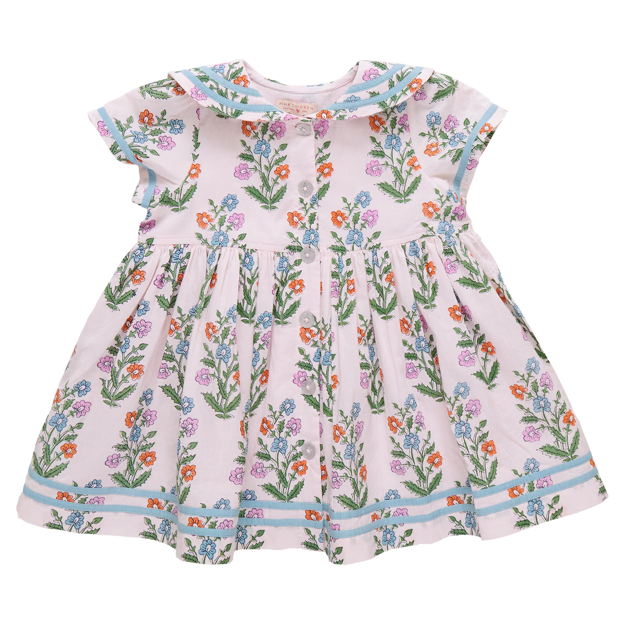 pink chicken dress Pink Chicken Girls Elowen Dress in Pink Dewdrop Block Print