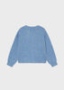 Mayoral girls blue knit sweater back view, crew neck, ribbed cuffs and hem