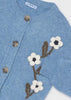 Mayoral girls blue knit cardigan with white floral embroidery and gold buttons
