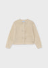 Mayoral girls gold shimmer knit cardigan with three decorative bow closures