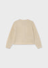 Mayoral girls gold shimmer knit cardigan back view, long sleeves, ribbed hem