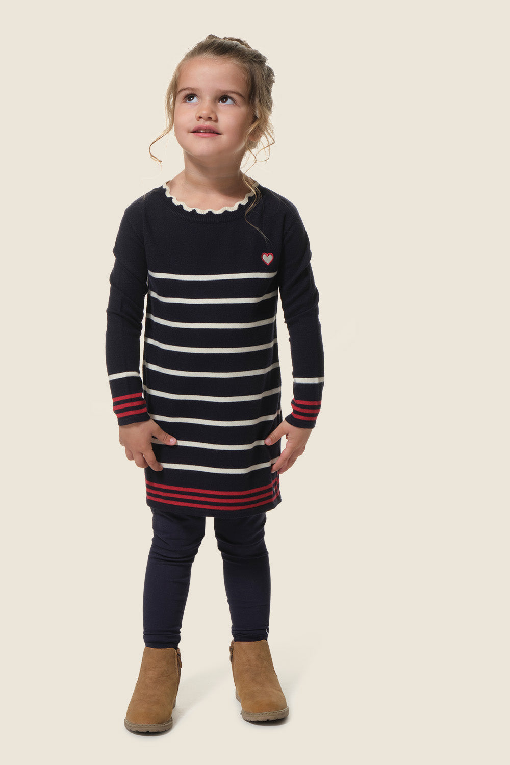 Hublot Girls Palomina Dress in Navy Stripe Red Detail – Lively Kids