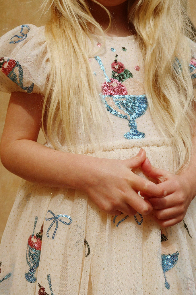 Yvonne Puff Dress in Gelato with Decorative Sequin Embroidery – Lively Kids